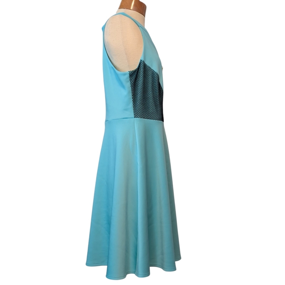 Consigned - Tiff Blue Sangria Shift Dress with Fishnet and Zipper Details - Picture 2 of 3
